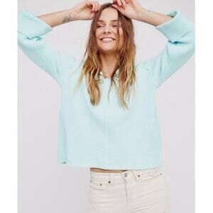 Free People La Brea V Neck Sweater in Mint Blue
